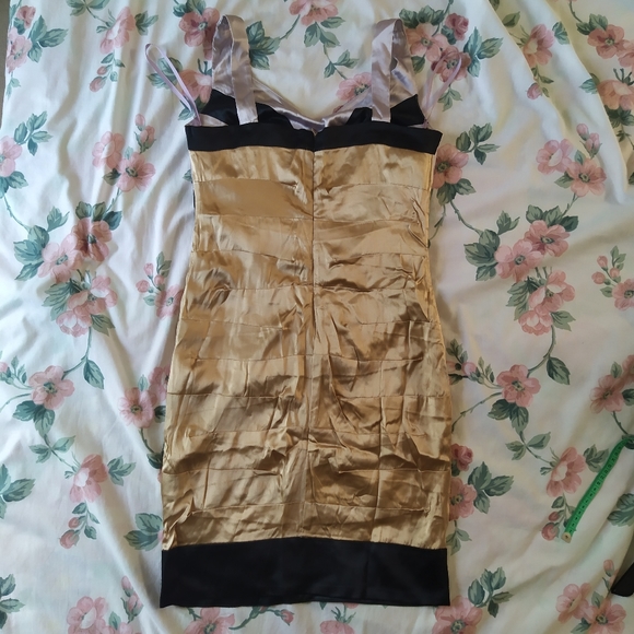 Gold Colorblock Bodycon Bandage Cocktail Y2K Dress - Picture 4 of 6